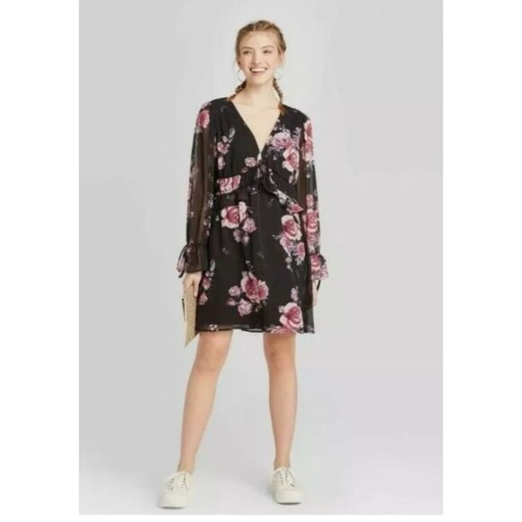 Xhilaration Dresses & Skirts - New Xhilaration Women's Black/ Pink Floral Dress Size M